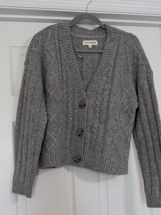 Lucky Brand Sweaters - Lucky Brand Gray Cable V-Neck Button Cardigan
